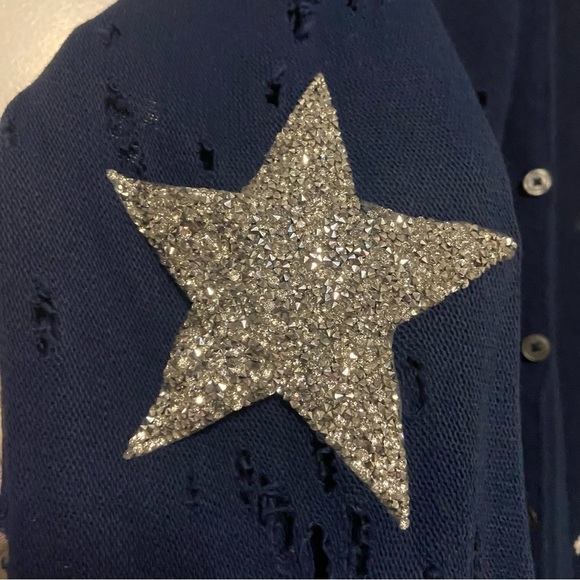 LF Furst of a Kind Women Distressed Sequin Elbow Cardigan Sweater O/S - Picture 5 of 8